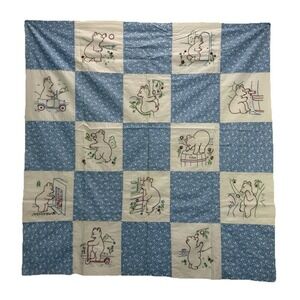 Quilt Top Unfinished Handmade Embroidered Bears Baby Child 40" x 41"